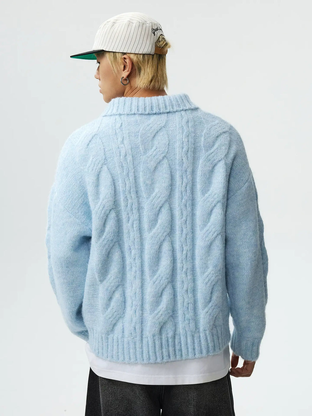 MEDM Cable Knit Half Zip Polo Sweater