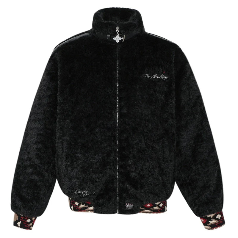 MEDM Ethnic Trim Belted Sherpa Jacket