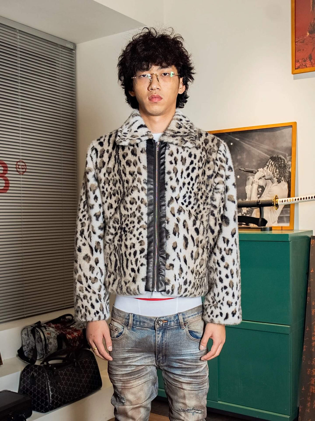TGFCLUB Leopard Printed Faux Fur Jacket