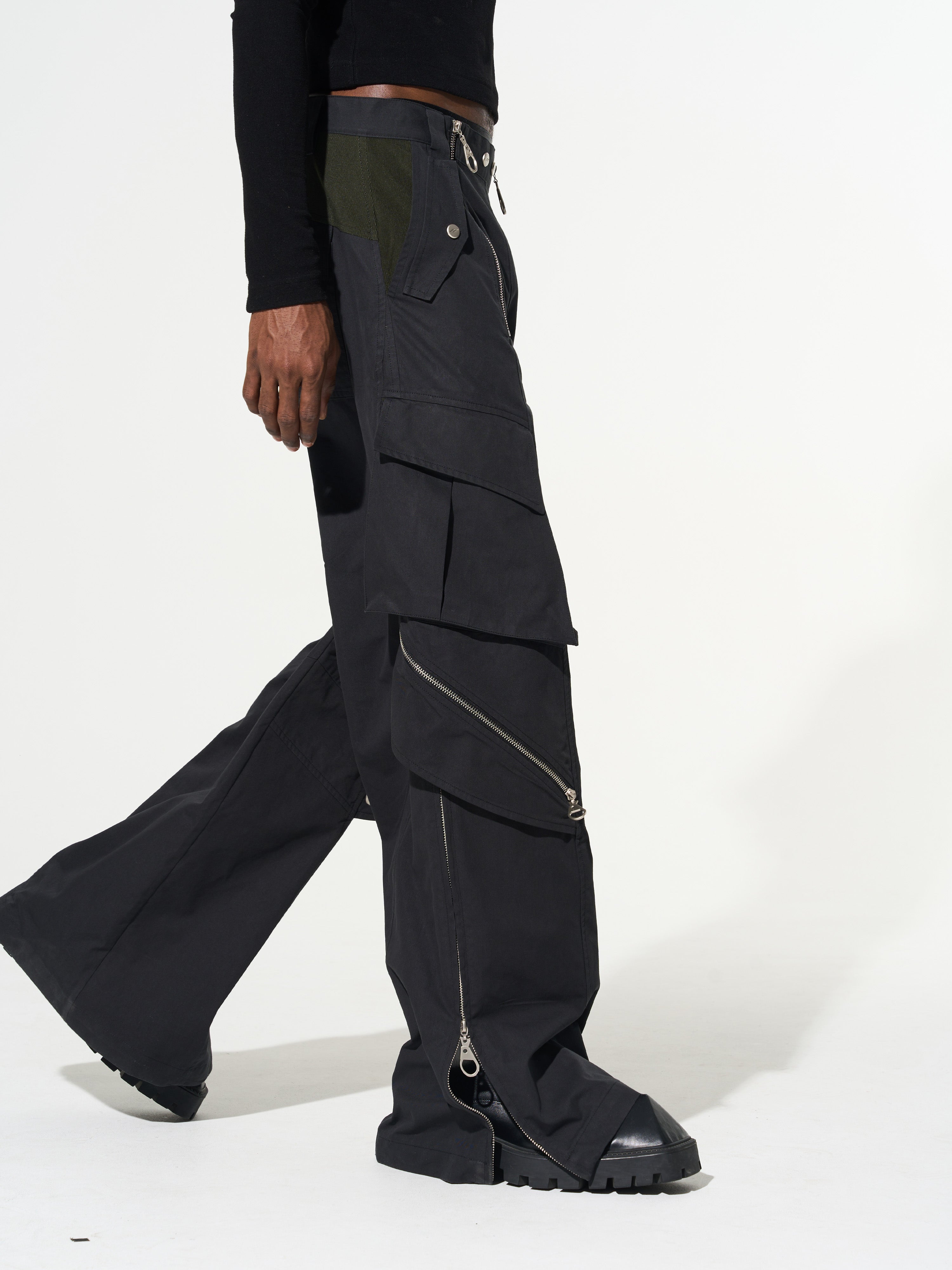 BLIND NO PLAN Multi Zipper Patchwork Work Cargo Pants