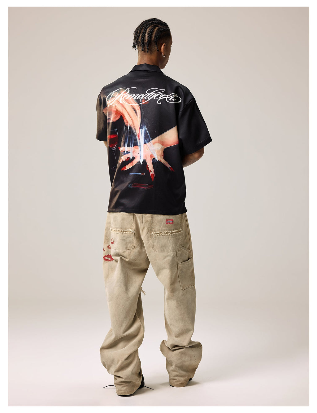 Remedy Finger and Wine Glass Full Print Short Sleeve Cuban Shirt