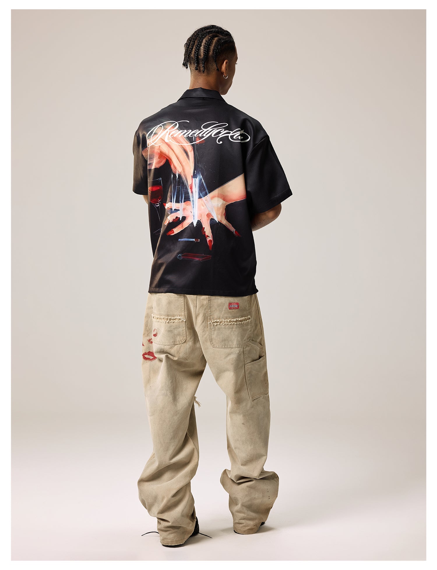 Remedy Finger and Wine Glass Full Print Short Sleeve Cuban Shirt