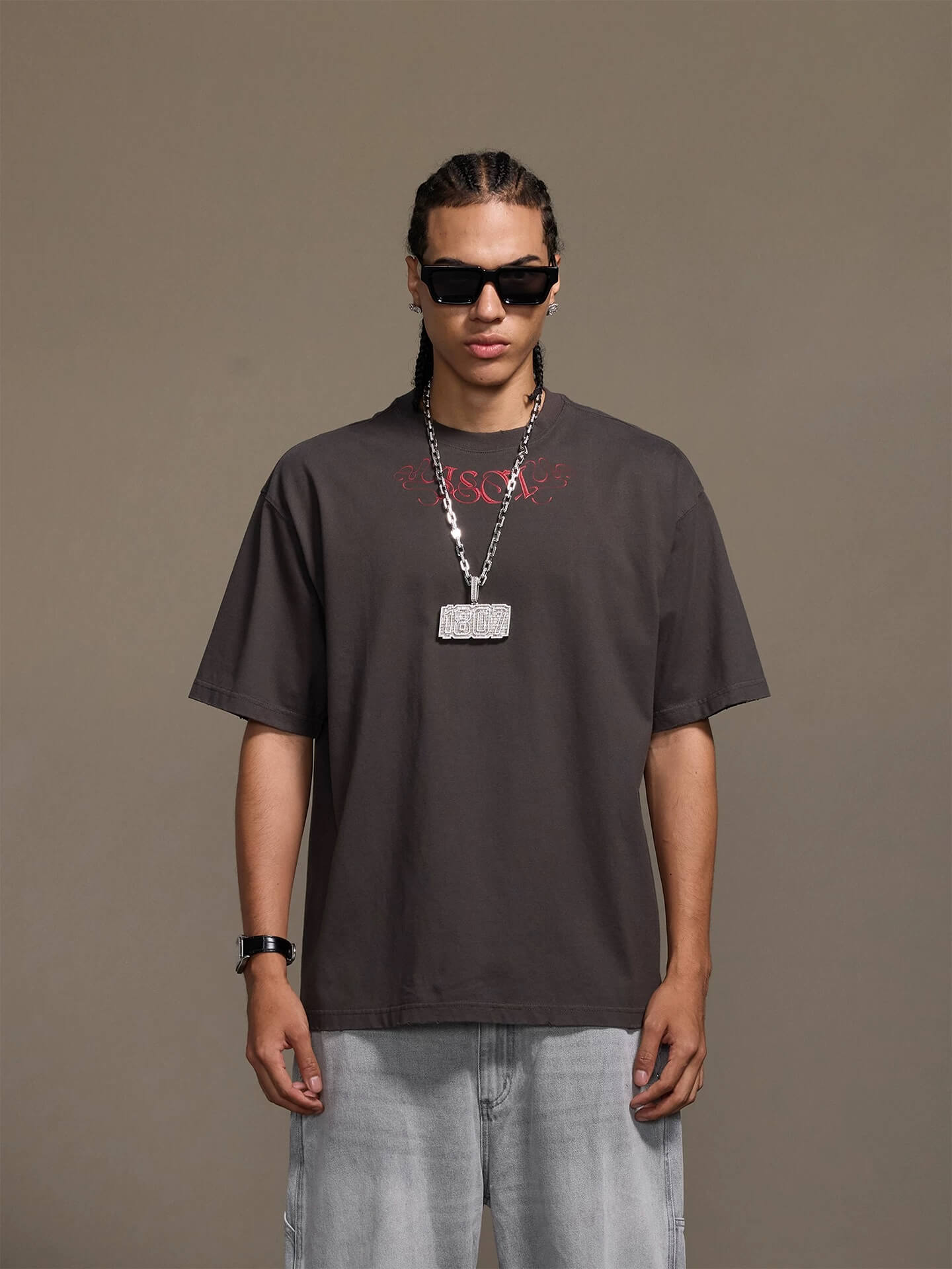 1807 Floral Message Logo 3D Print Distressed Short Sleeve Tee