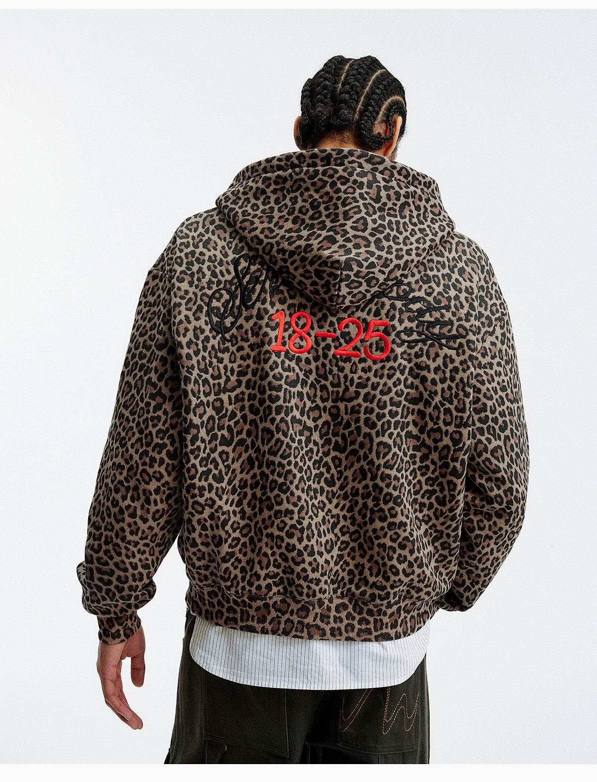 MEDM Embroidered Leopard Zip Up Hooded Jacket
