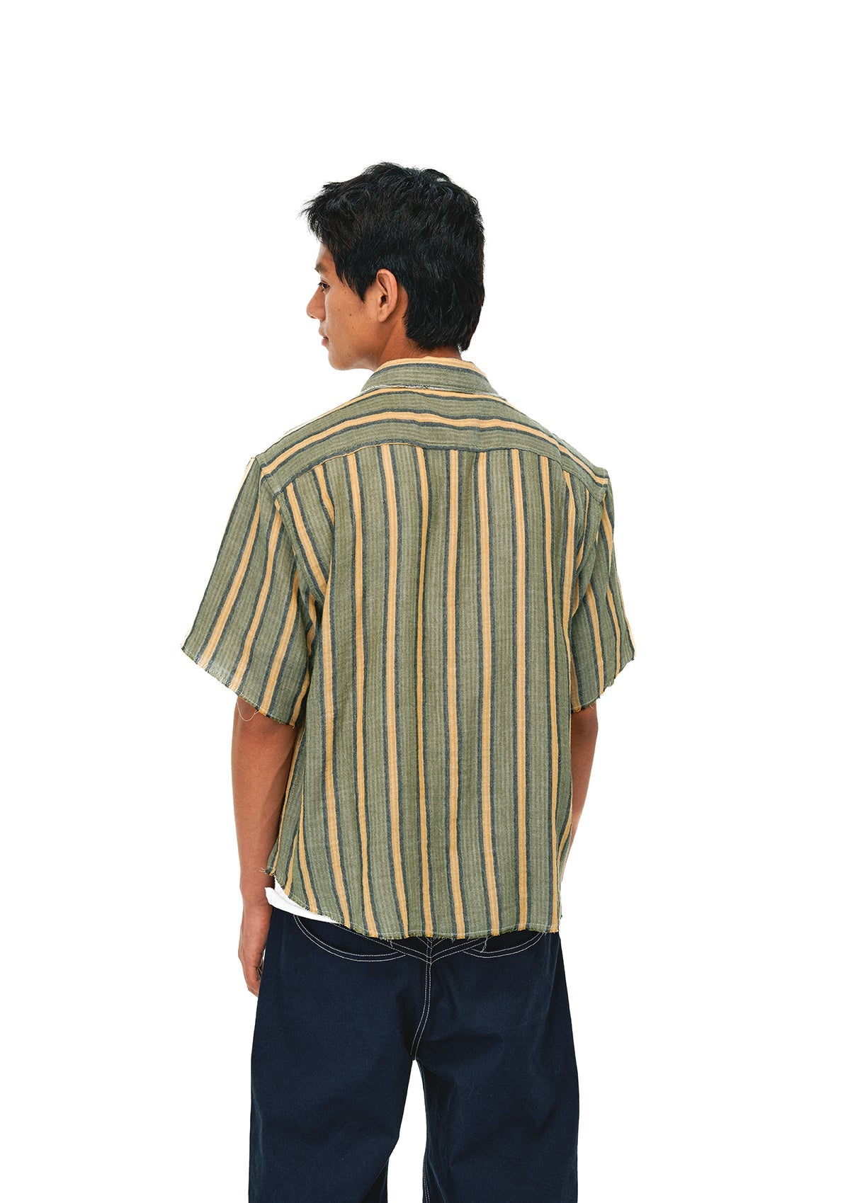 EVILKNIGHT(EK) Striped Plaid Reversible Short Sleeve Shirt