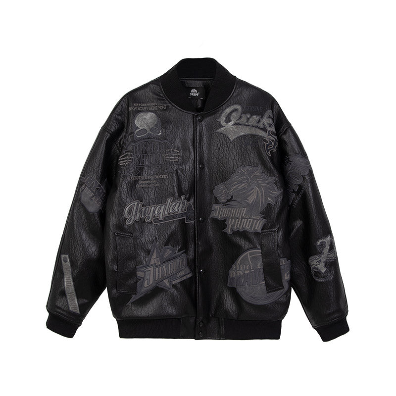 JHYQ Embroidered  PU Leather Baseball Jacket