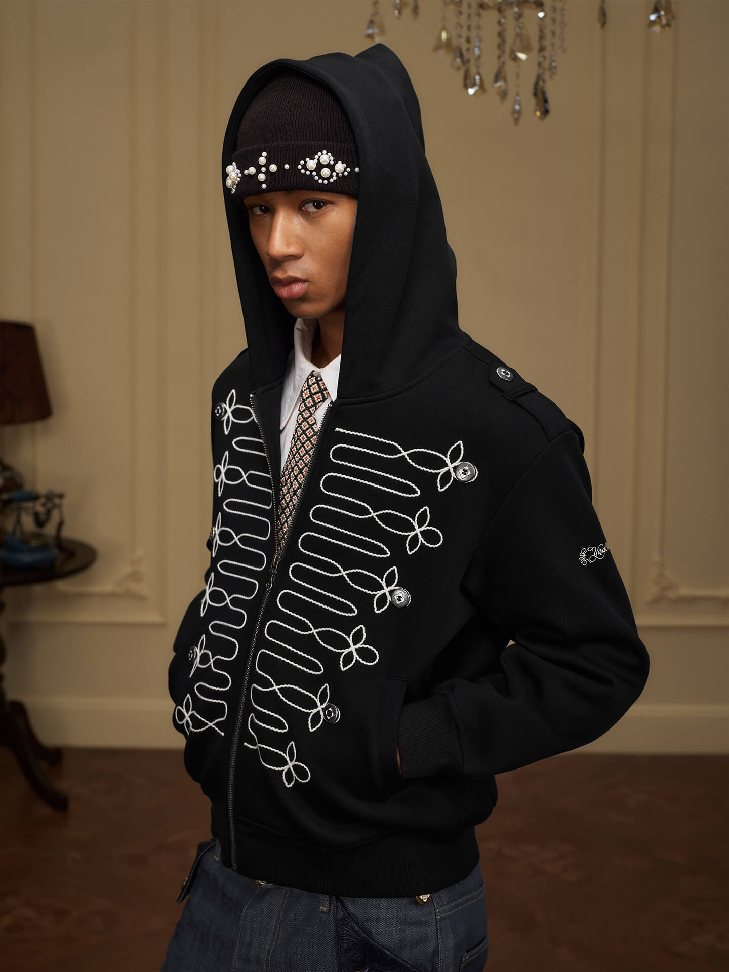YADcrew Napoleonic Style Epaulette Zip Up Hoodie
