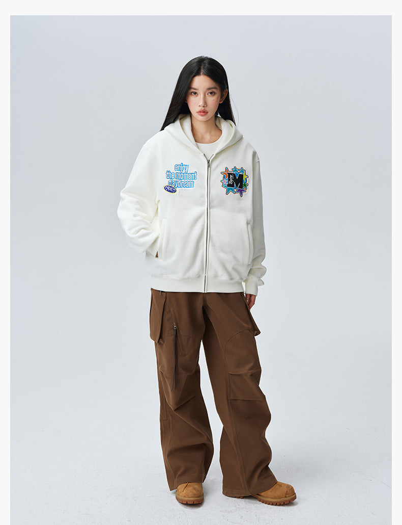 MEDM Blooming Star Embroidered Zip-Up Hoodie