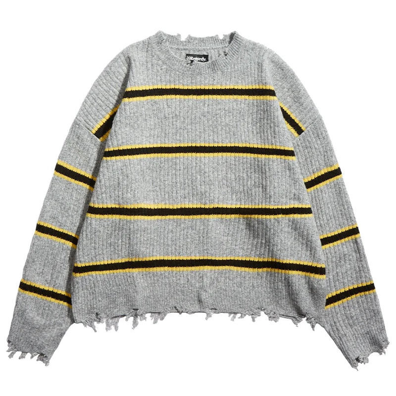 Remedy Striped Distressed Knit Sweater