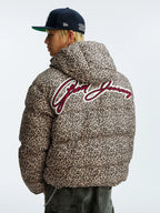 MEDM Leopard Leather Patch Puffer Jacket