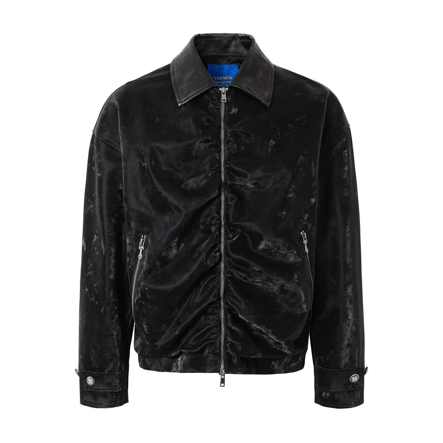 YADcrew Pleated Front Velvet PU Leather Jacket