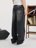 S45 White Embroidered Washed Old Jeans