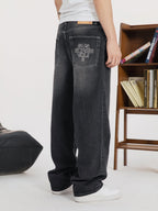 S45 White Embroidered Washed Old Jeans