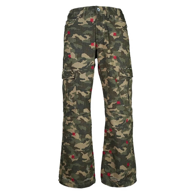 TGFCLUB Kill Fully Embroidered Studded Camouflage Cargo Pants