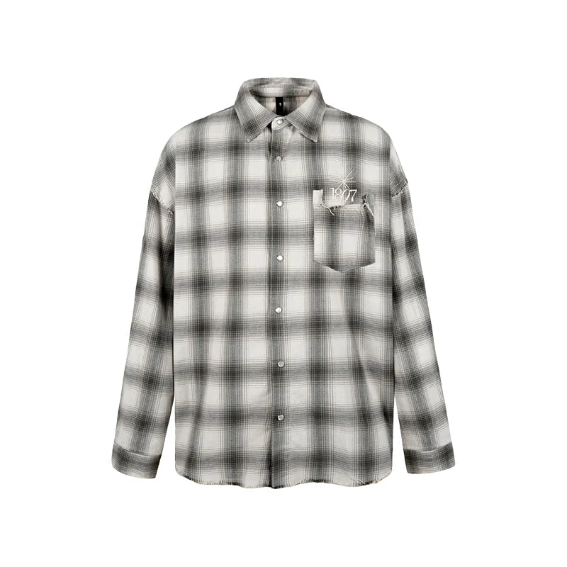 1807 Plaid Distressed Long Sleeve Shirt
