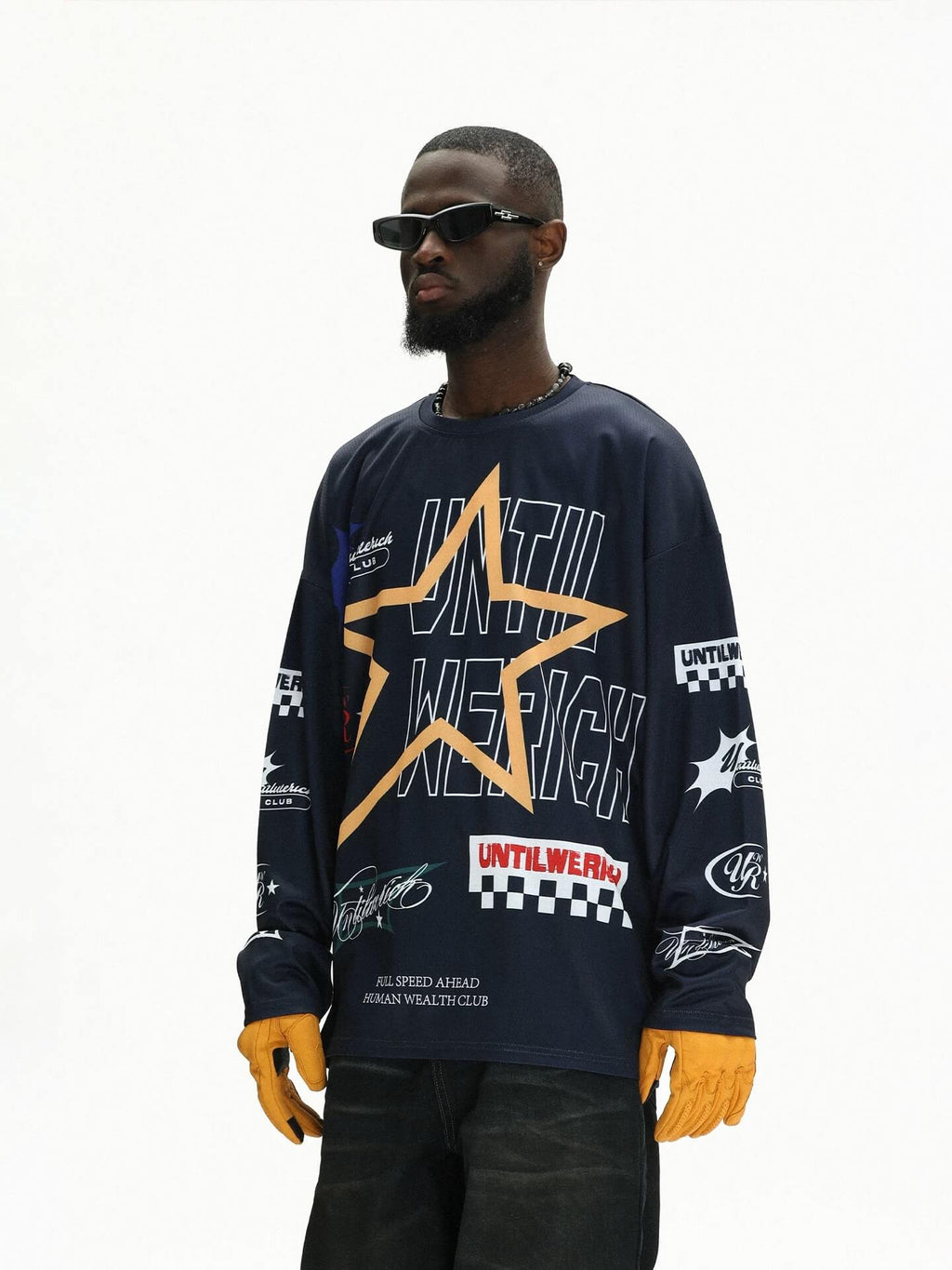 UNTILWERICH Star Print Long Sleeve Mesh Hockey Jersey