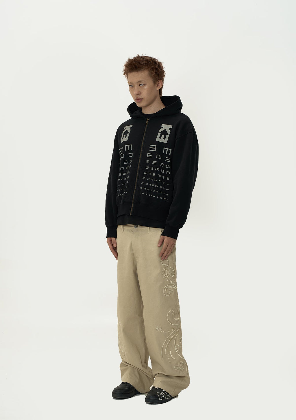 EVILKNIGHT(EK) Eye Chart Logo Print Zip Up Hoodie