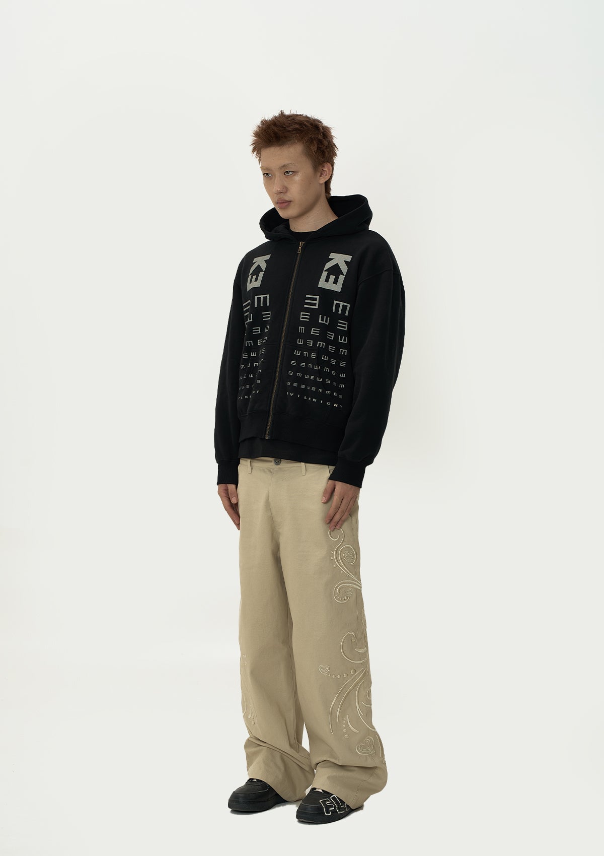 EVILKNIGHT(EK) Eye Chart Logo Print Zip Up Hoodie