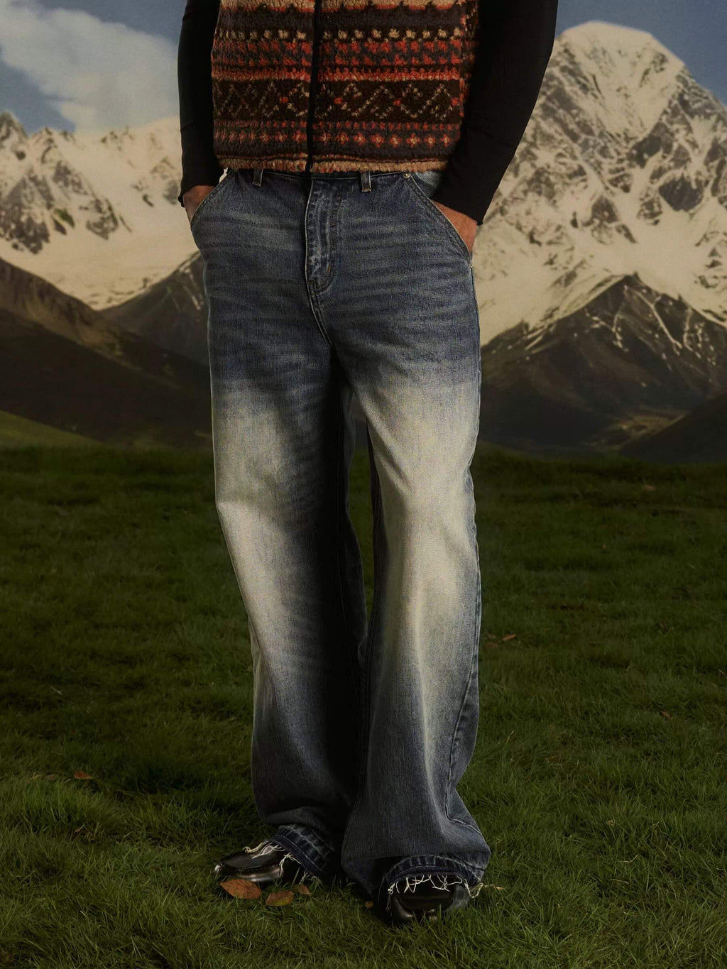 S45 Ethnic Trim Back Pocket Washed Jeans