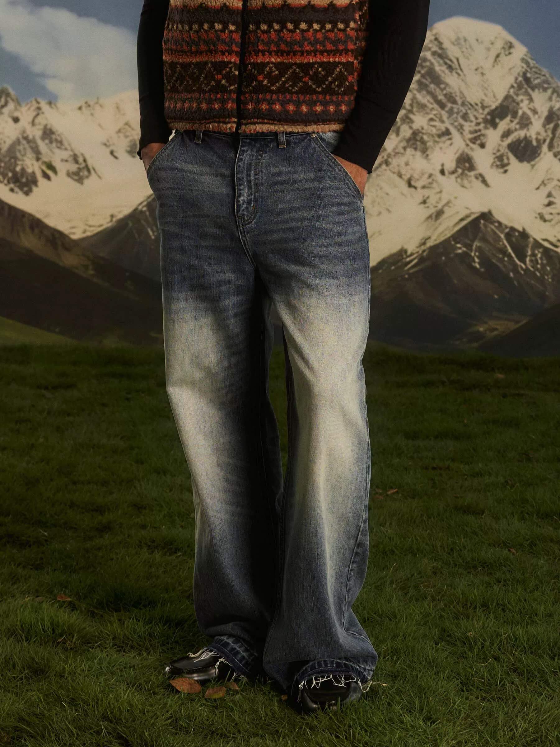 S45 Ethnic Trim Back Pocket Washed Jeans