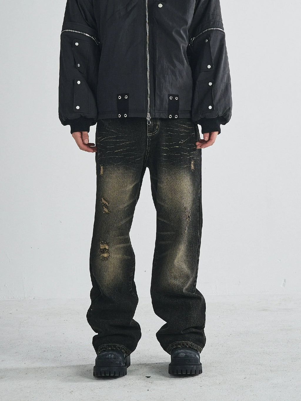 RUSURE Cat Whiskers Washed Jeans
