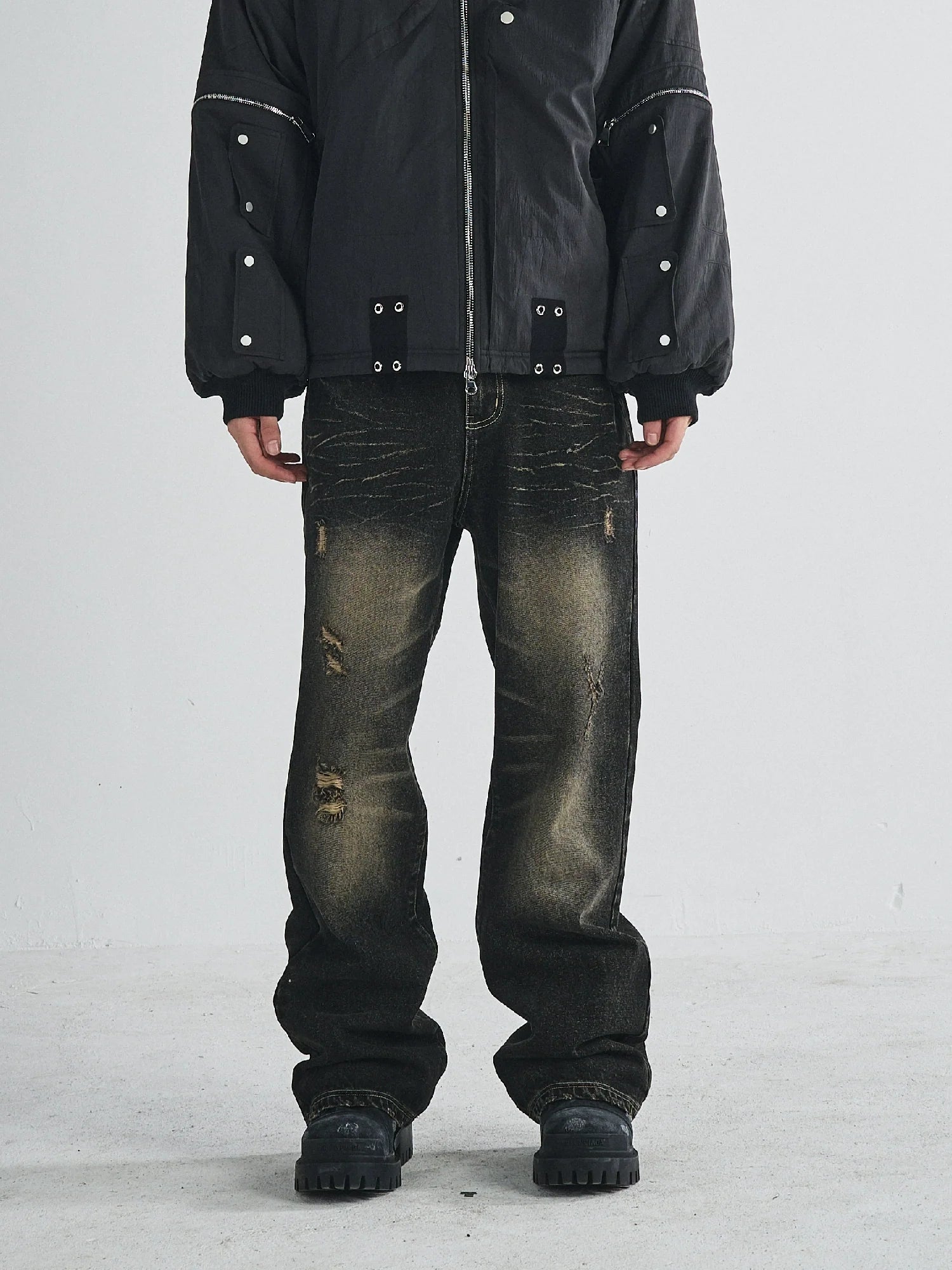 RUSURE Cat Whiskers Washed Jeans