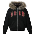 MEDM Faux Fur Lined Hooded Fur Zip Up Jacket