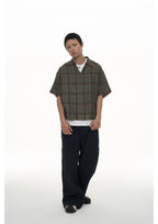 EVILKNIGHT(EK) Striped Plaid Tie-Dye Linen Polo Shirt