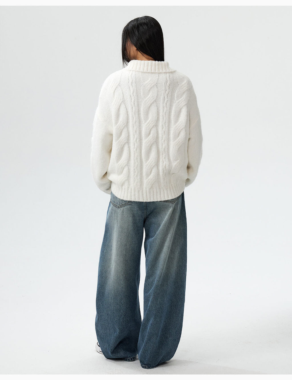 MEDM Cable Knit Half Zip Polo Sweater