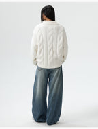 MEDM Cable Knit Half Zip Polo Sweater