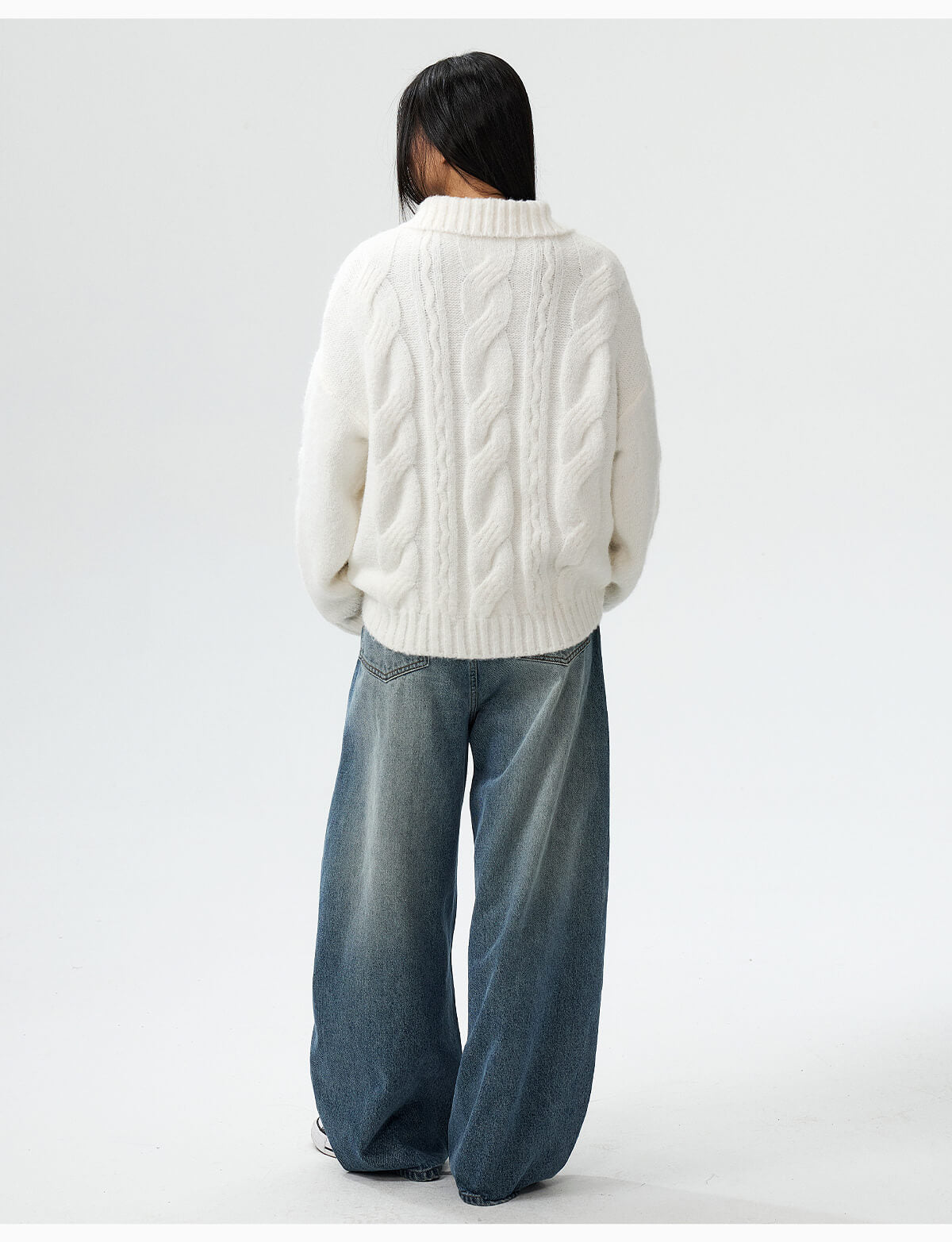 MEDM Cable Knit Half Zip Polo Sweater