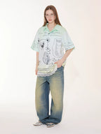 EMPTY REFERENCE Hand Painted Bear Print Gradient Short Sleeve Shirt