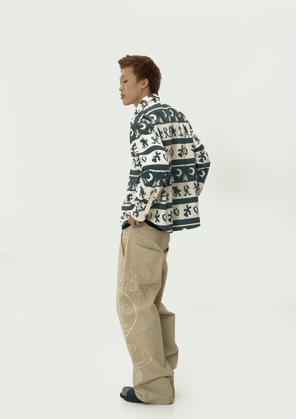 EVILKNIGHT(EK) Ethnic Print Striped Long Sleeve Shirt