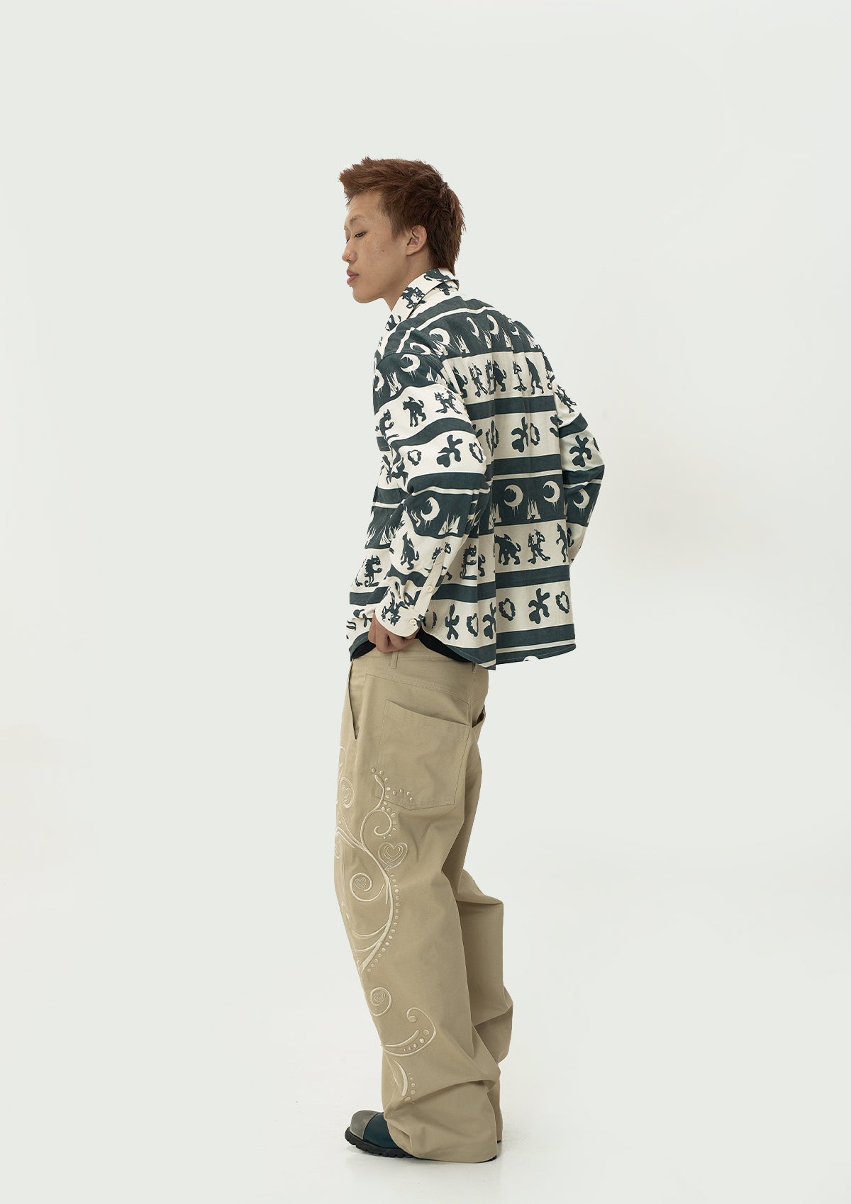 EVILKNIGHT(EK) Ethnic Print Striped Long Sleeve Shirt