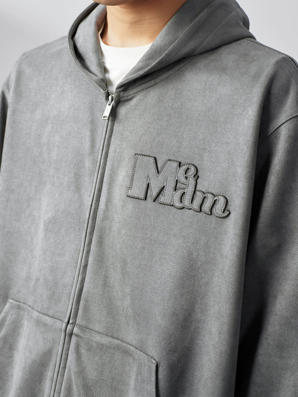 MEDM Suede Logo Patch Zip-Up Hoodie
