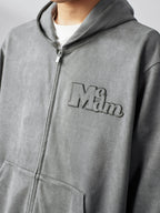 MEDM Suede Logo Patch Zip-Up Hoodie