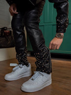 TGFCLUB Embossed Studded Slim Fit PU Leather Pants