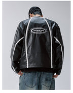 F2CE Striped Panel PU Leather Racing Jacket