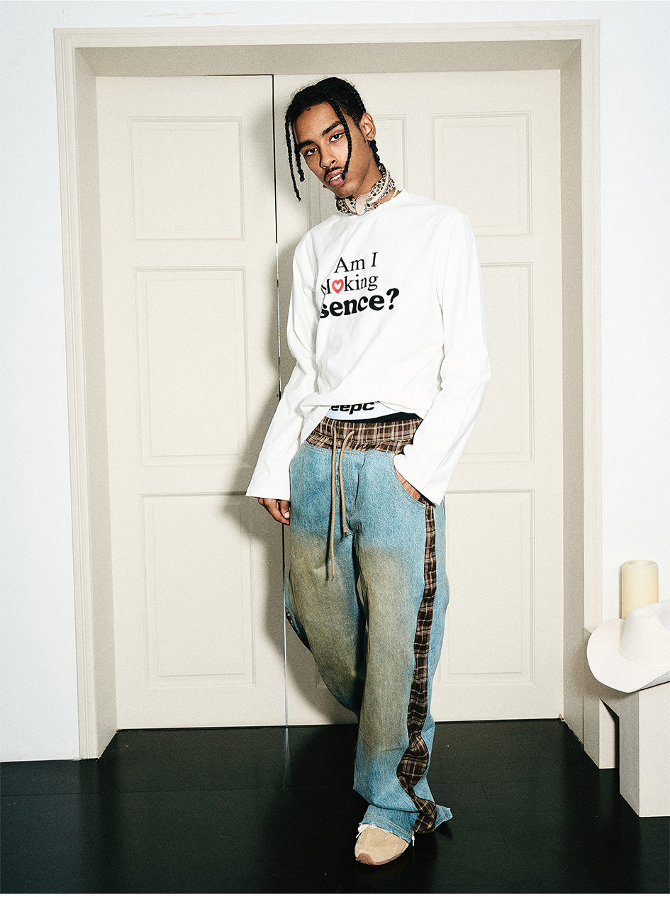 STEEPC Plaid Pattern Double Layer Jeans
