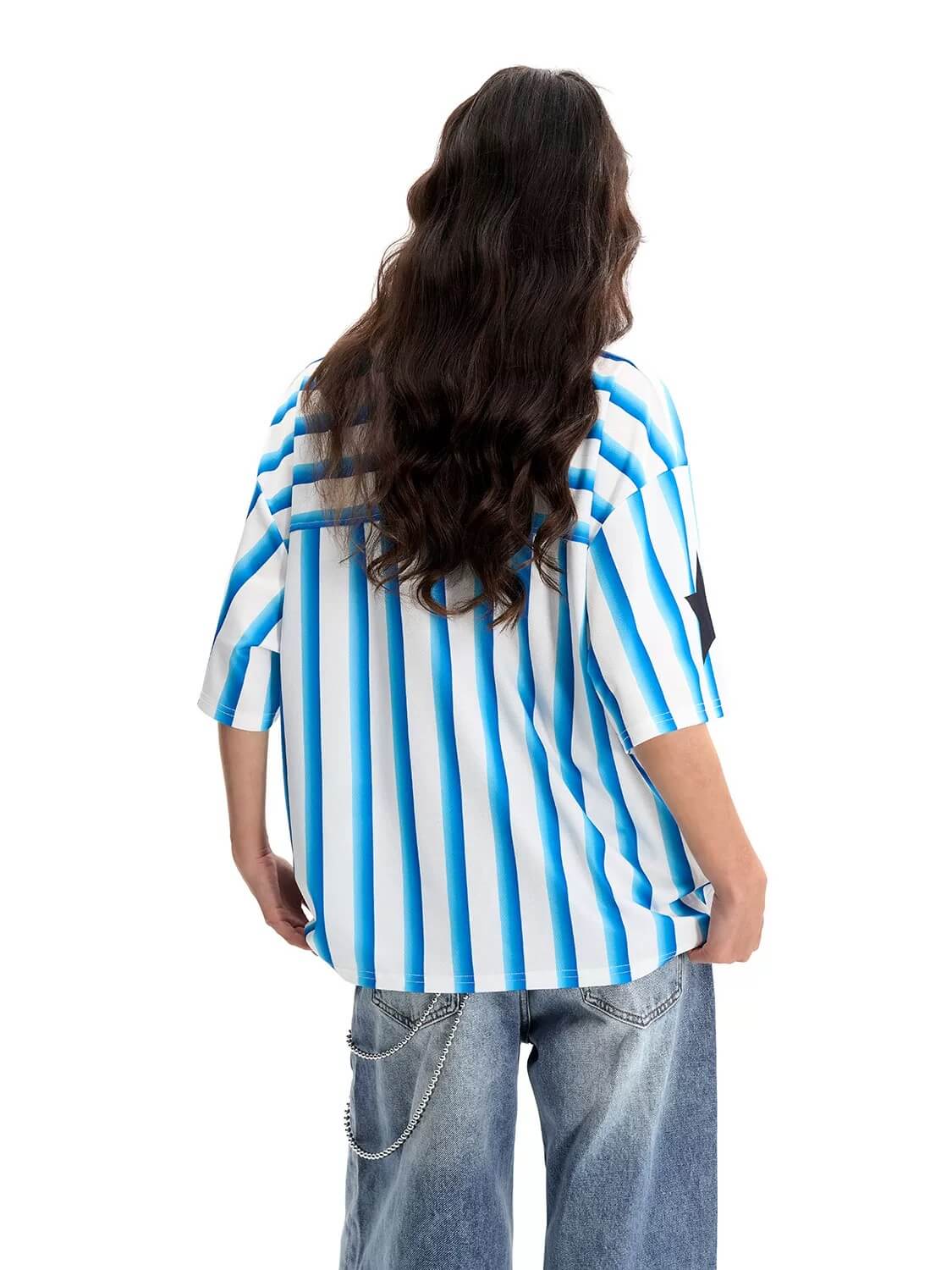 F3F Select Striped Mesh Star Print V Neck Short Sleeve Soccer Jersey
