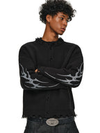 ANTIDOTE Distressed Frayed Tribal Print Knit Cardigan