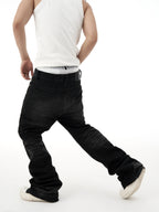 KARMANISTIC Rivet Zipper Fly Washed Flared Jeans