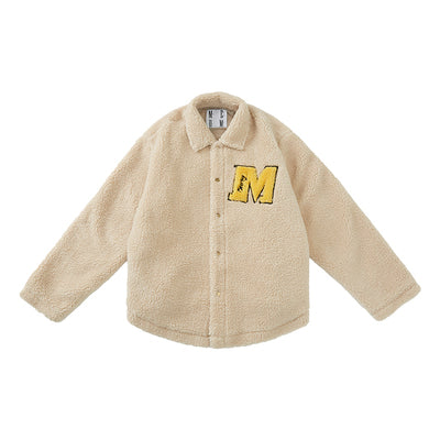MEDM Logo Letters Embroidered Sherpa Fleece Boa Jacket