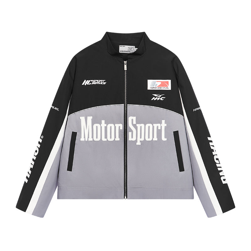 Harsh and Cruel Stand Collar Patch Leather Embroidered Racing Jacket