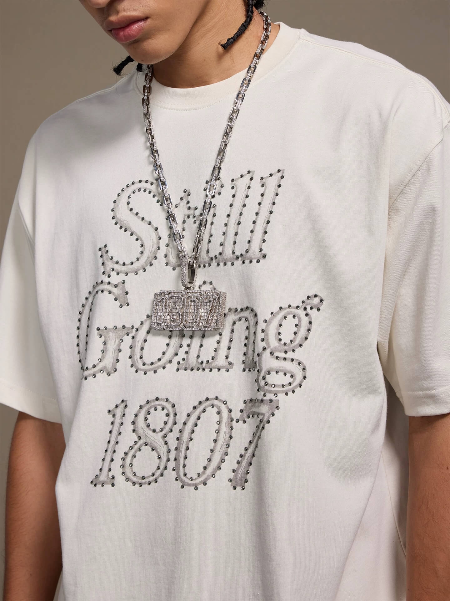 1807 Still Going Print Rhinestone Short Sleeve Tee