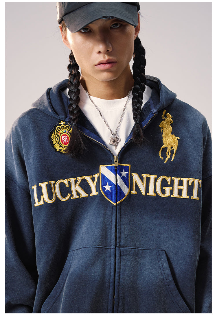 Remedy Washed Patch Embroidered Zip Up Hoodie