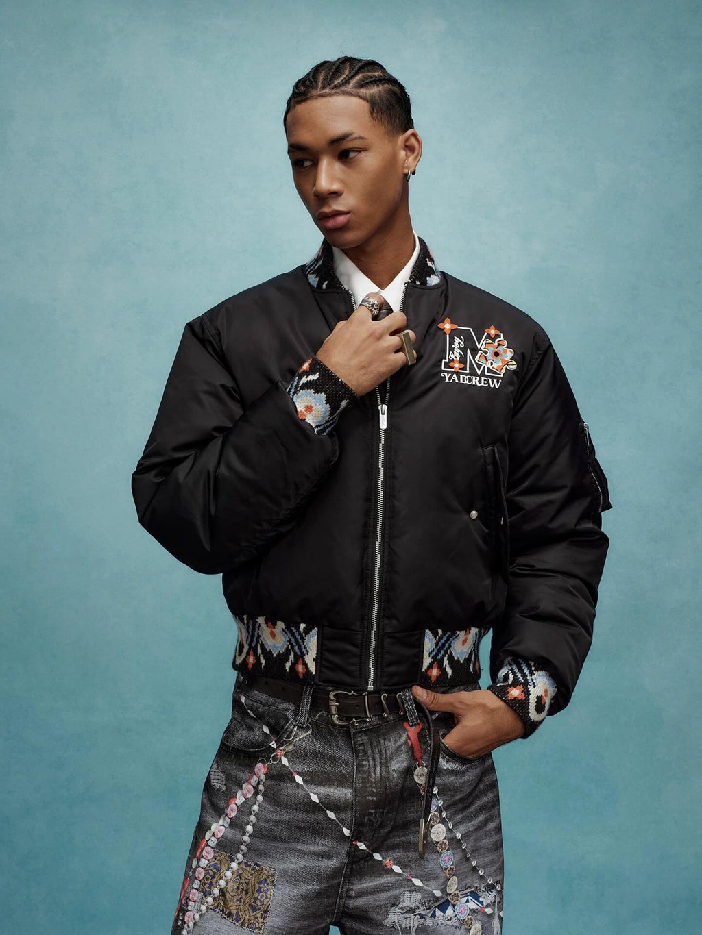 YADcrew x MEDM Ethnic Ribbed MA-1 Bomber Jacket