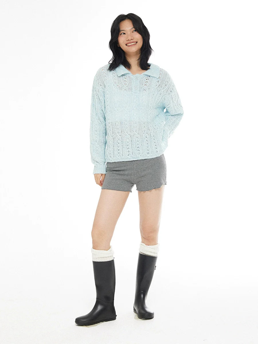 EMPTY REFERENCE Cutout Polo Knit Sweater