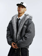 MEDM Fur Lined Washed Work Hooded Jacket