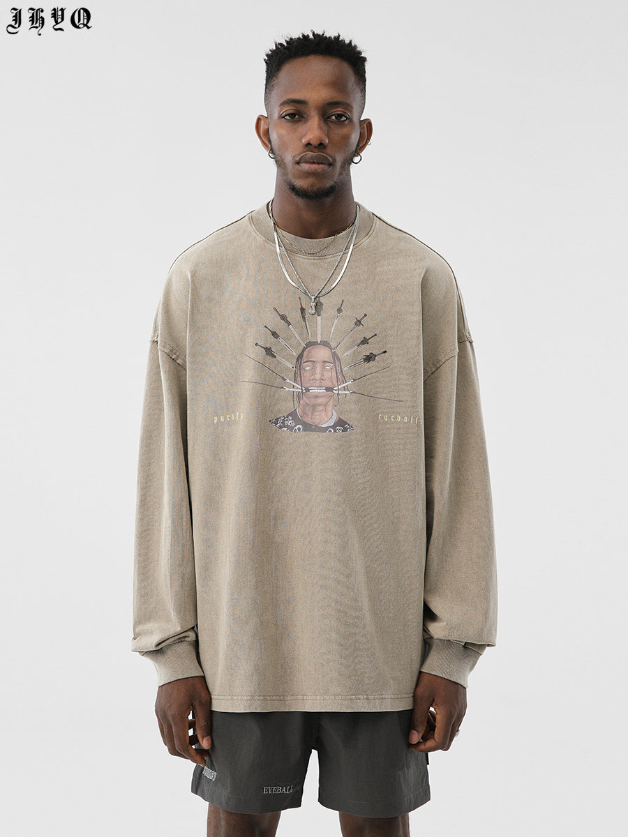 JHYQ Portrait Print Long Sleeved Tee
